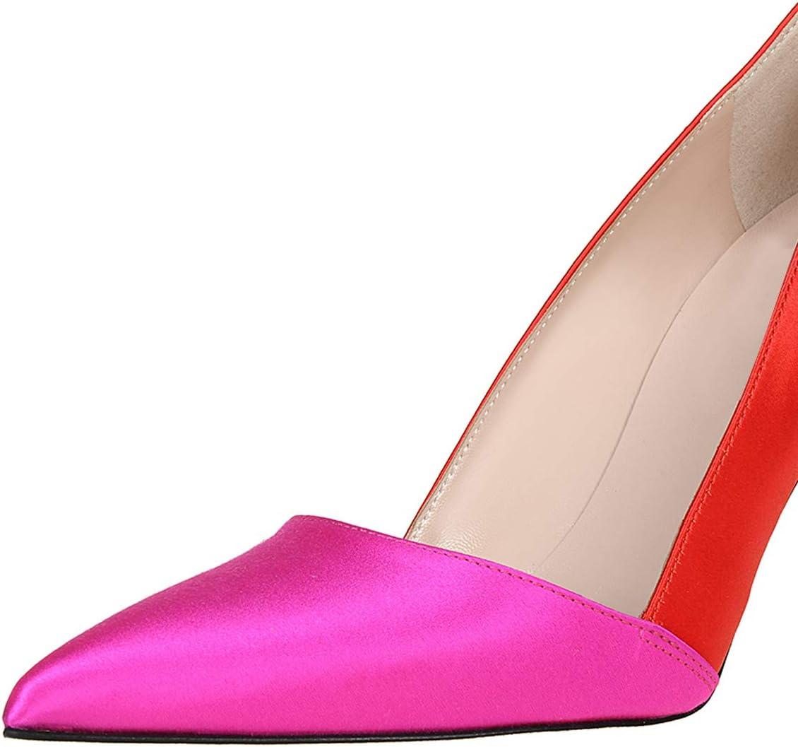 imageFSJ Women Fashion Closed Pointed Toe Pumps Stiletto High Heels Slip On Two ToneSolid Color Contrast Party Dress Office Shoes Size 415 USPinkred