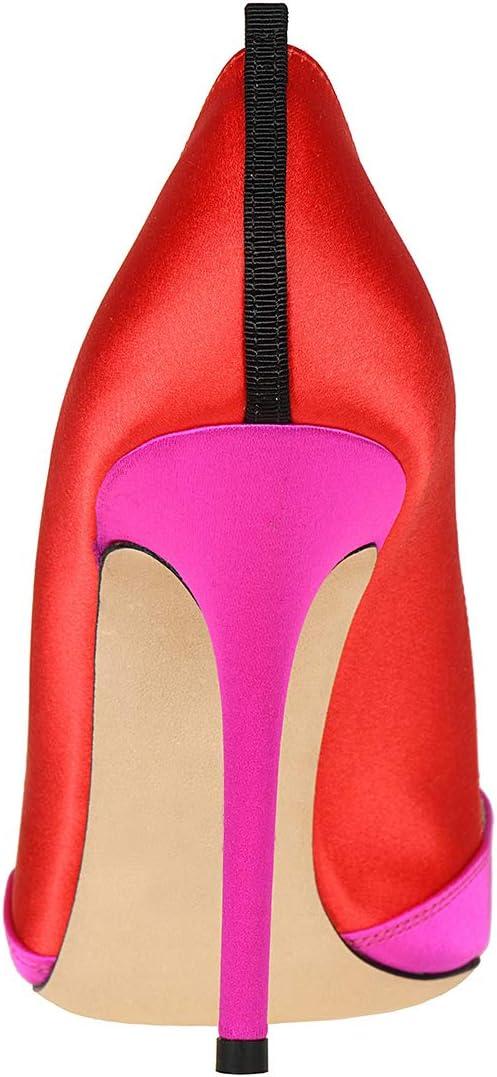 imageFSJ Women Fashion Closed Pointed Toe Pumps Stiletto High Heels Slip On Two ToneSolid Color Contrast Party Dress Office Shoes Size 415 USPinkred