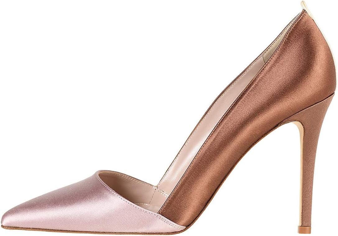 imageFSJ Women Fashion Closed Pointed Toe Pumps Stiletto High Heels Slip On Two ToneSolid Color Contrast Party Dress Office Shoes Size 415 USRosebrowncoffee