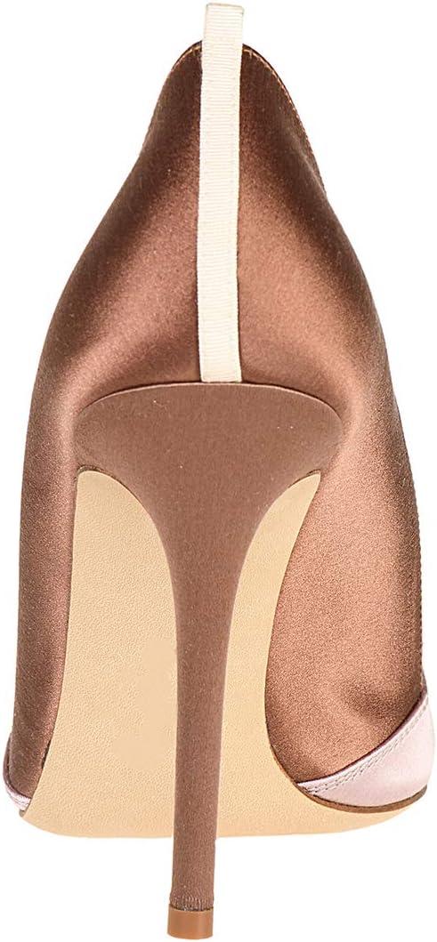 imageFSJ Women Fashion Closed Pointed Toe Pumps Stiletto High Heels Slip On Two ToneSolid Color Contrast Party Dress Office Shoes Size 415 USRosebrowncoffee