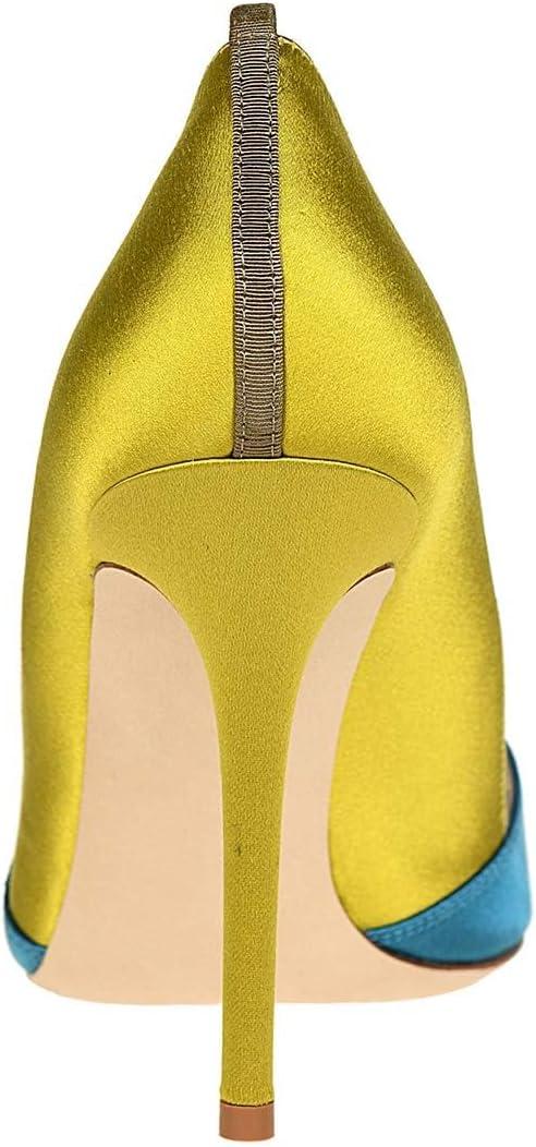 imageFSJ Women Fashion Closed Pointed Toe Pumps Stiletto High Heels Slip On Two ToneSolid Color Contrast Party Dress Office Shoes Size 415 USSteelbluegoldenrod