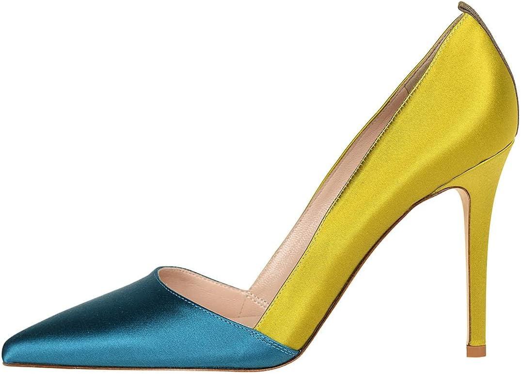 imageFSJ Women Fashion Closed Pointed Toe Pumps Stiletto High Heels Slip On Two ToneSolid Color Contrast Party Dress Office Shoes Size 415 USSteelbluegoldenrod