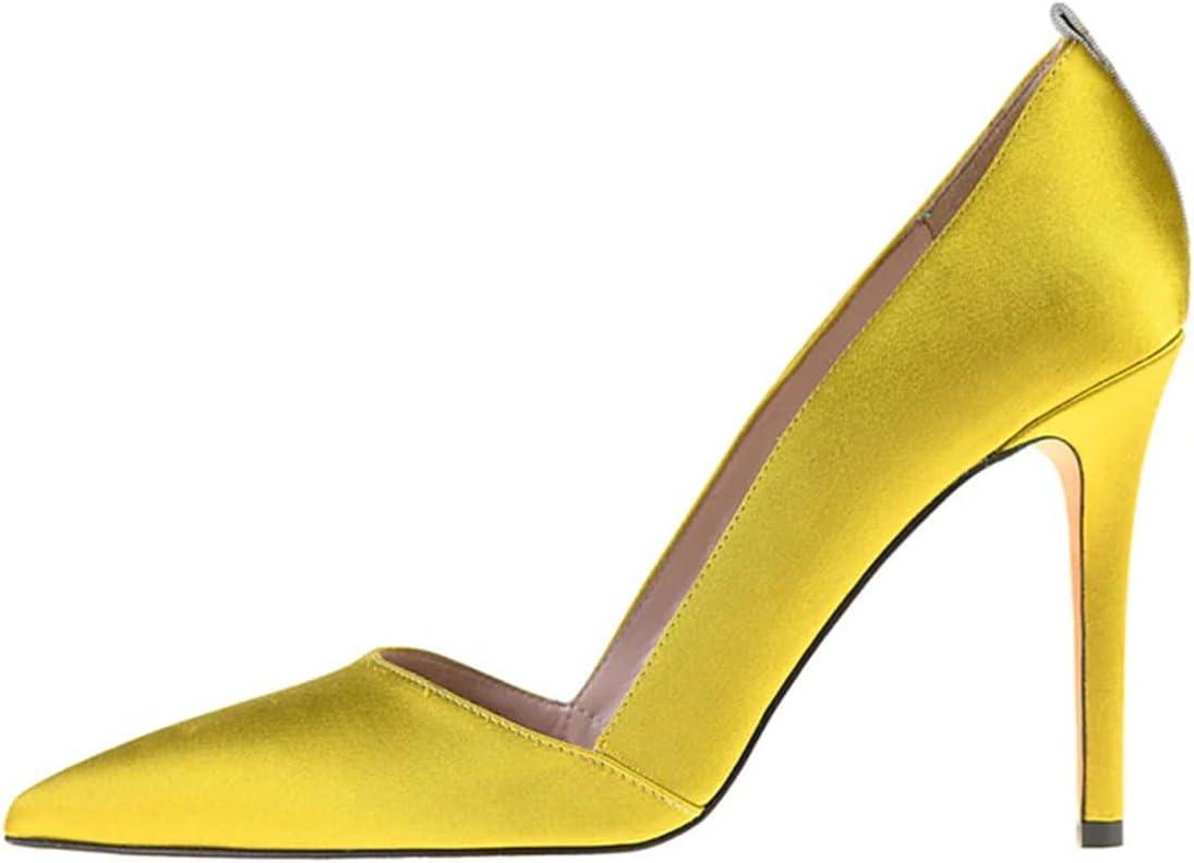 imageFSJ Women Fashion Closed Pointed Toe Pumps Stiletto High Heels Slip On Two ToneSolid Color Contrast Party Dress Office Shoes Size 415 USYellow
