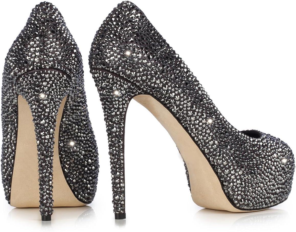 imageFSJ Women Full Rhinestone Platform Pumps Peep Toe Stiletto Sexy Slip On High Heels Party Club Wedding Prom Shoes Size 415 USBlack
