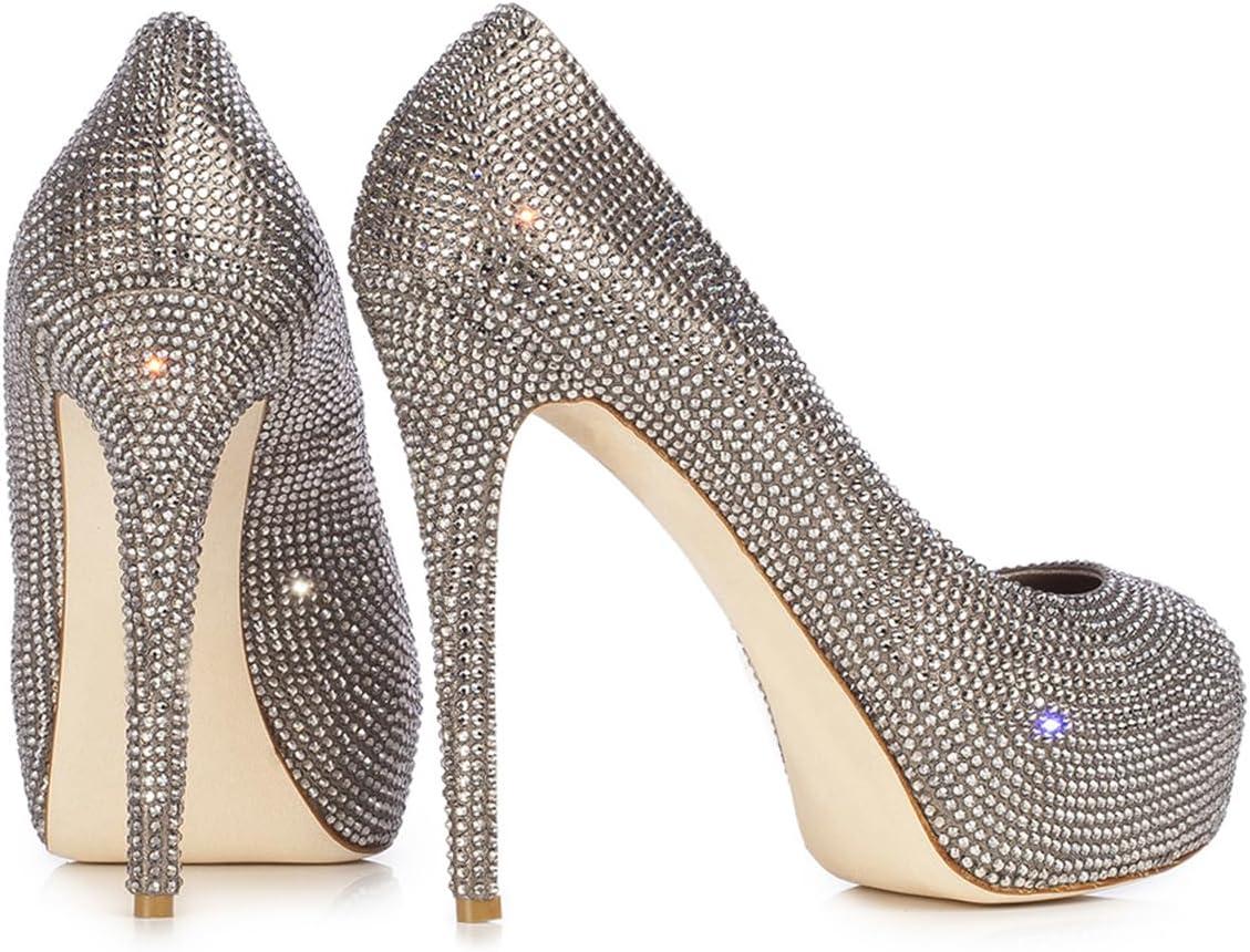 imageFSJ Women Full Rhinestone Platform Pumps Peep Toe Stiletto Sexy Slip On High Heels Party Club Wedding Prom Shoes Size 415 USChampagne