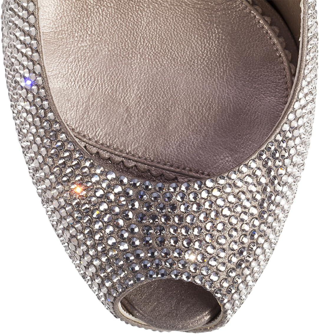 imageFSJ Women Full Rhinestone Platform Pumps Peep Toe Stiletto Sexy Slip On High Heels Party Club Wedding Prom Shoes Size 415 USChampagne