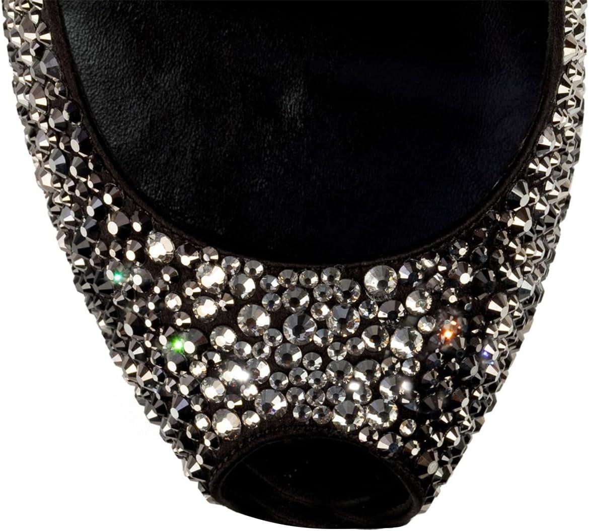 imageFSJ Women Full Rhinestone Platform Pumps Peep Toe Stiletto Sexy Slip On High Heels Party Club Wedding Prom Shoes Size 415 USDeep Black