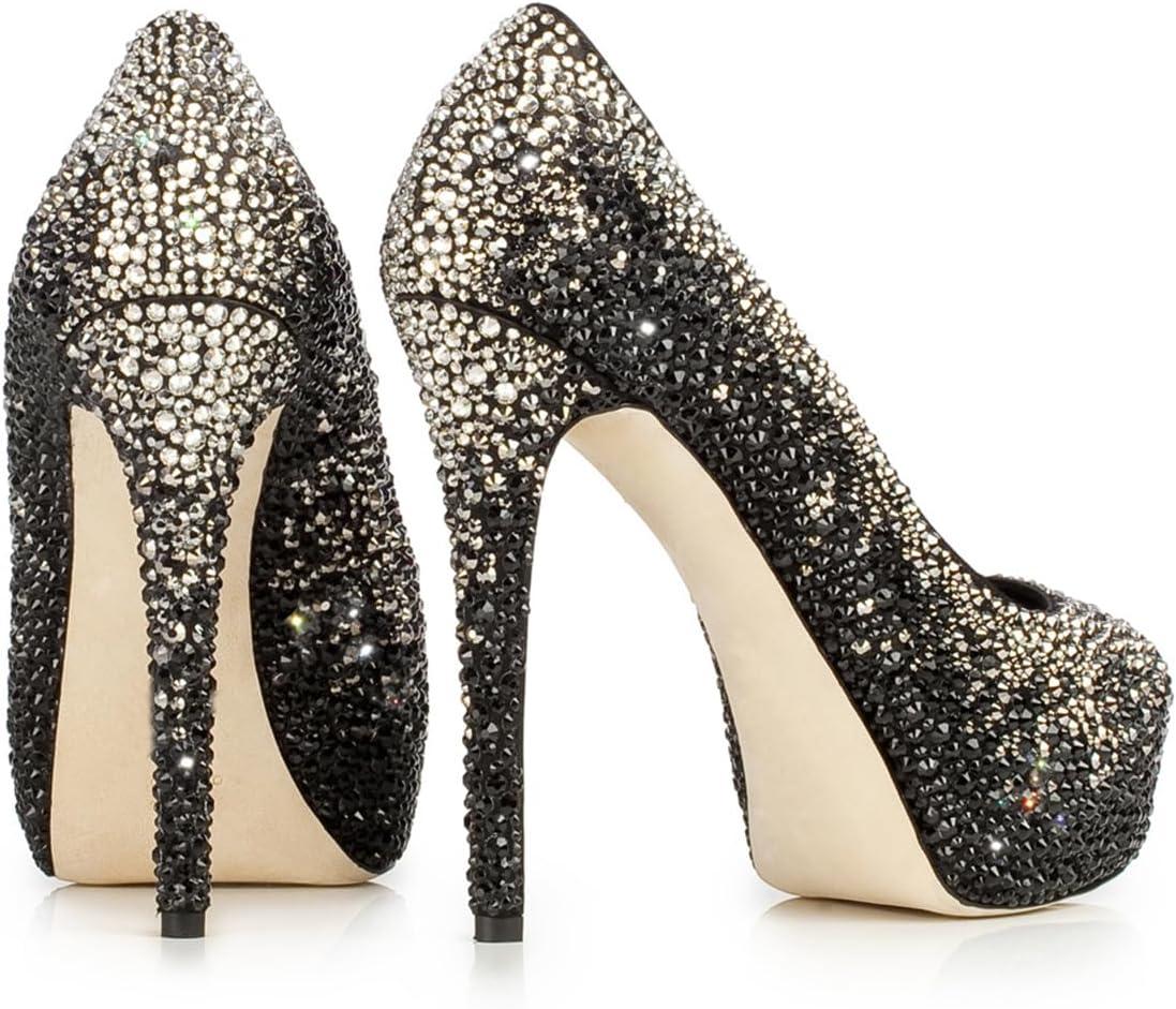 imageFSJ Women Full Rhinestone Platform Pumps Peep Toe Stiletto Sexy Slip On High Heels Party Club Wedding Prom Shoes Size 415 USDeep Black
