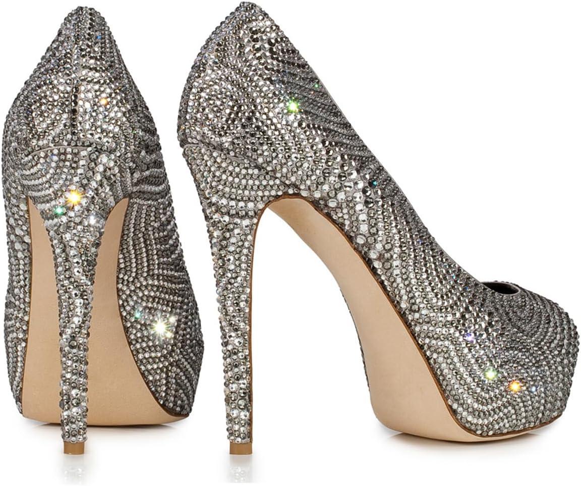 imageFSJ Women Full Rhinestone Platform Pumps Peep Toe Stiletto Sexy Slip On High Heels Party Club Wedding Prom Shoes Size 415 USGrey