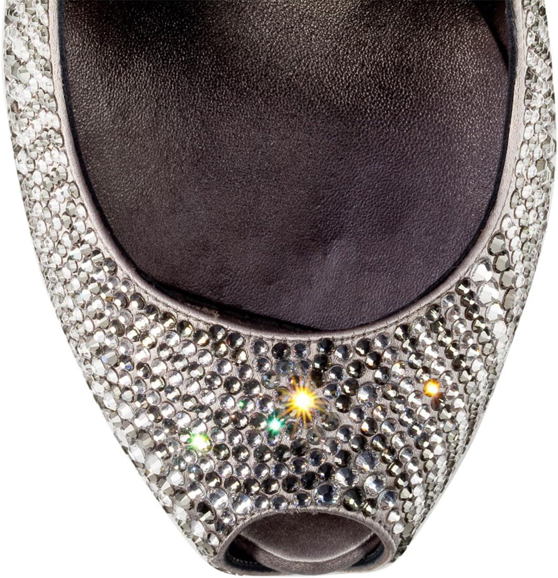 imageFSJ Women Full Rhinestone Platform Pumps Peep Toe Stiletto Sexy Slip On High Heels Party Club Wedding Prom Shoes Size 415 USGrey