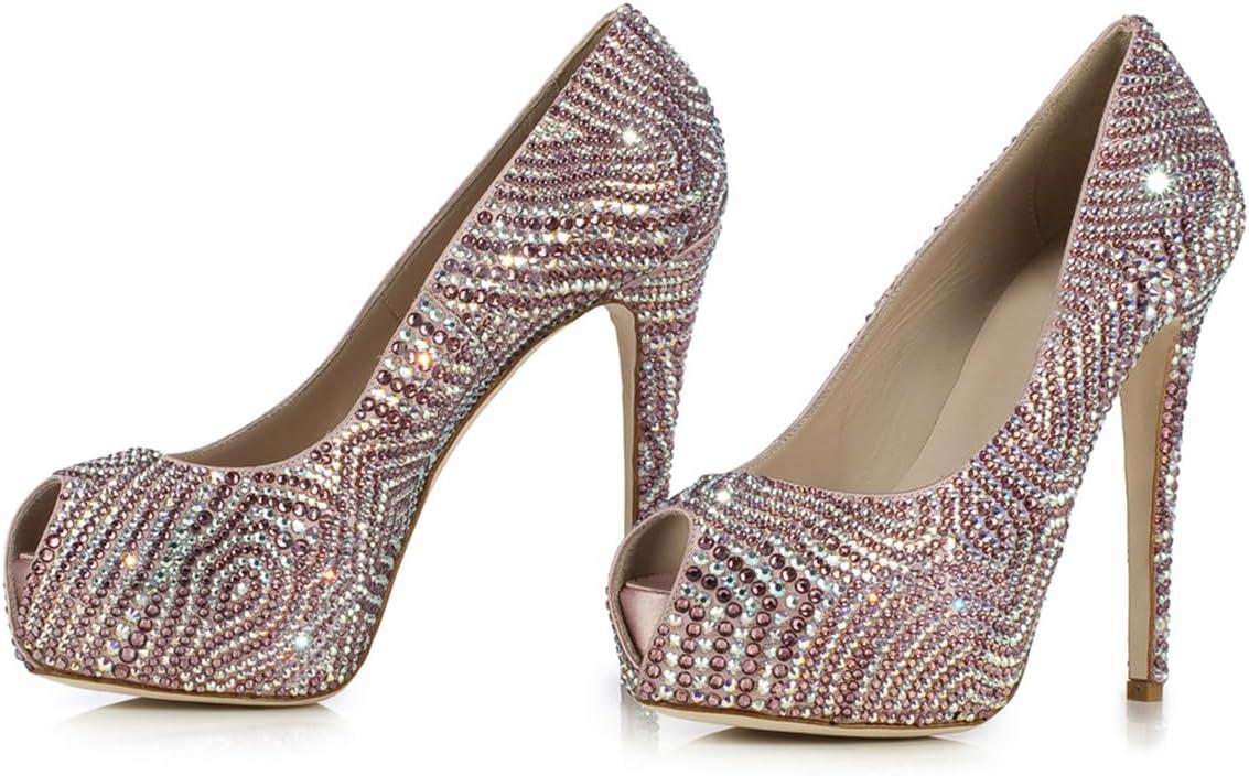 imageFSJ Women Full Rhinestone Platform Pumps Peep Toe Stiletto Sexy Slip On High Heels Party Club Wedding Prom Shoes Size 415 USRose Gold