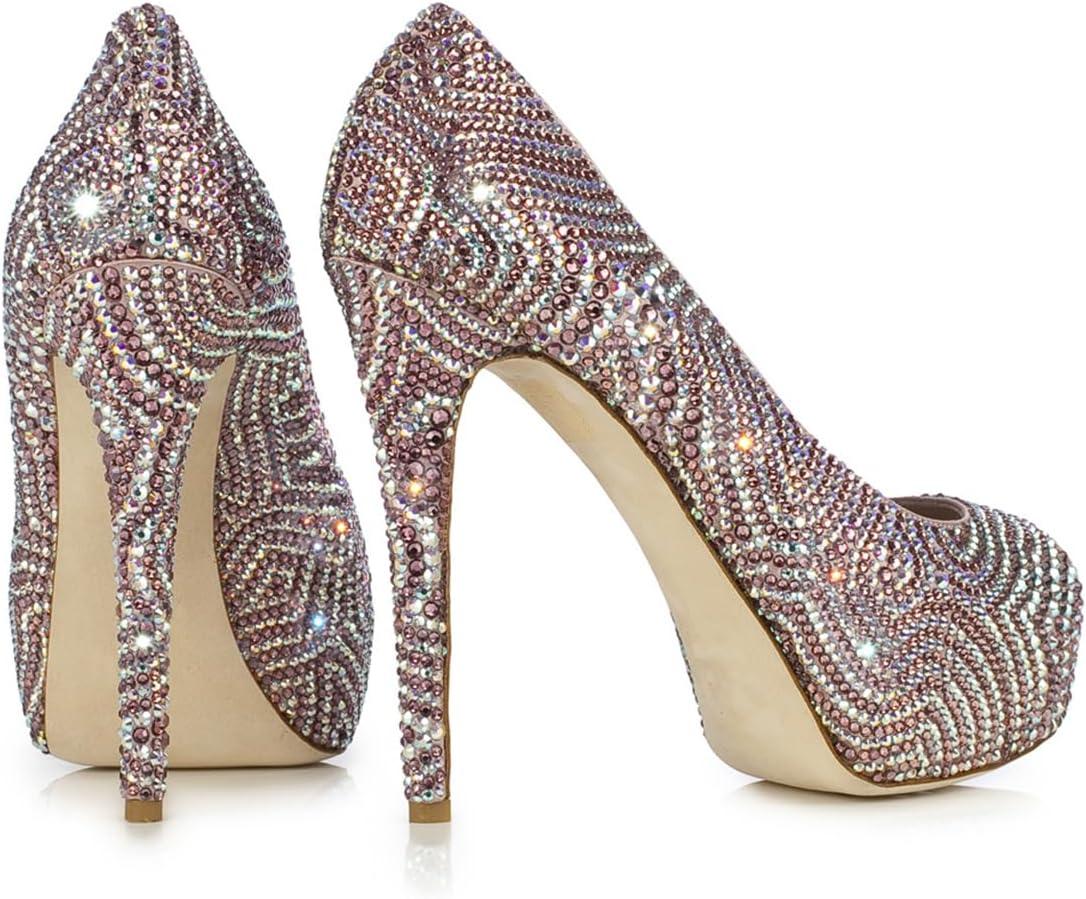 imageFSJ Women Full Rhinestone Platform Pumps Peep Toe Stiletto Sexy Slip On High Heels Party Club Wedding Prom Shoes Size 415 USRose Gold