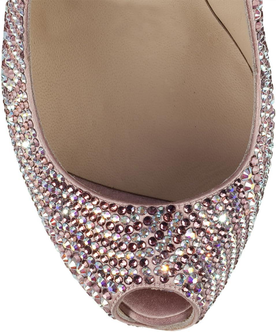 imageFSJ Women Full Rhinestone Platform Pumps Peep Toe Stiletto Sexy Slip On High Heels Party Club Wedding Prom Shoes Size 415 USRose Gold