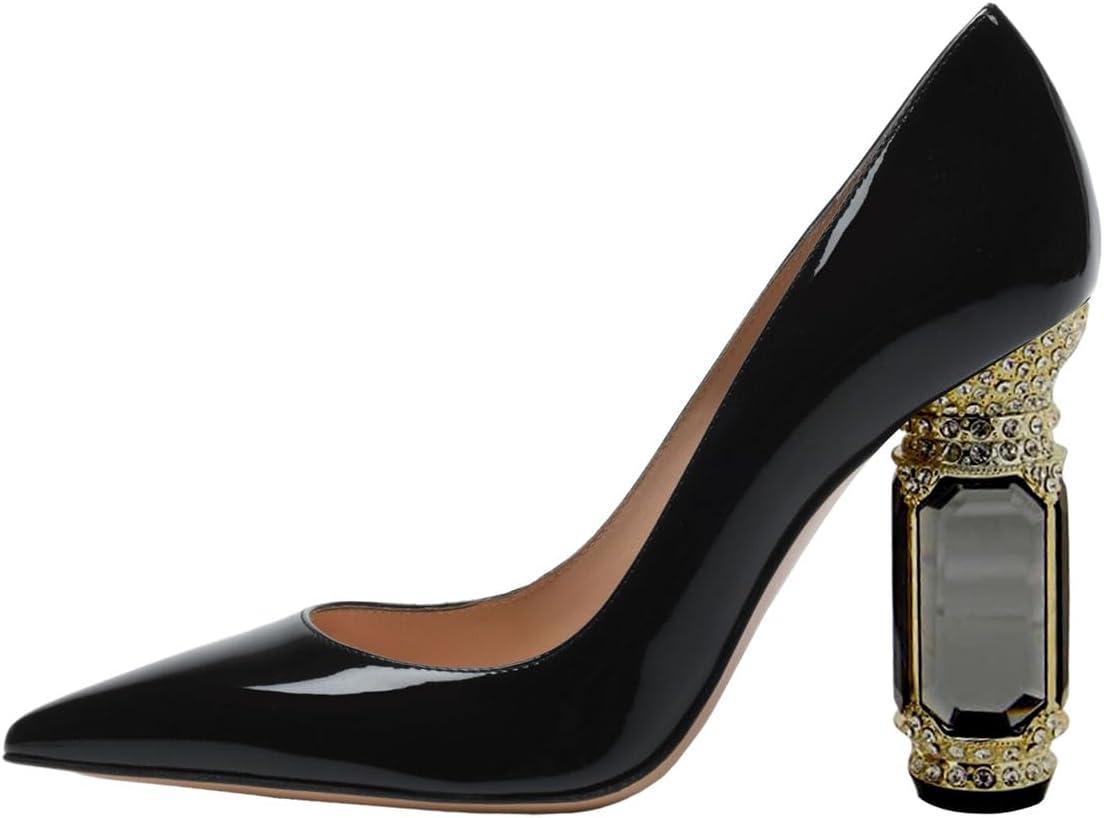 imageFSJ Women Gorgeous Pointed Toe Crystal Block Chunky High Heel Pumps Slip On Ladies Wedding Evening Shoes Size 416 USBlack