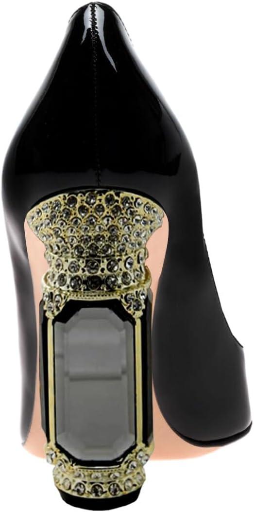 imageFSJ Women Gorgeous Pointed Toe Crystal Block Chunky High Heel Pumps Slip On Ladies Wedding Evening Shoes Size 416 USBlack