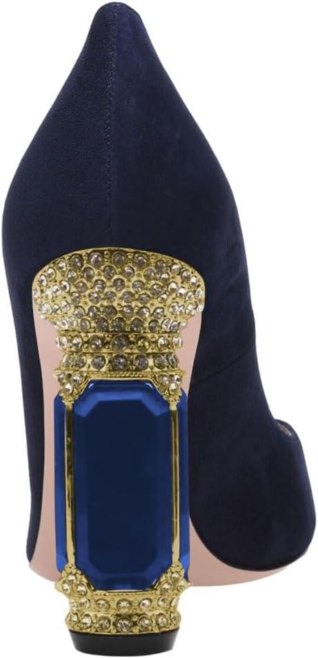 imageFSJ Women Gorgeous Pointed Toe Crystal Block Chunky High Heel Pumps Slip On Ladies Wedding Evening Shoes Size 416 USBluesuede