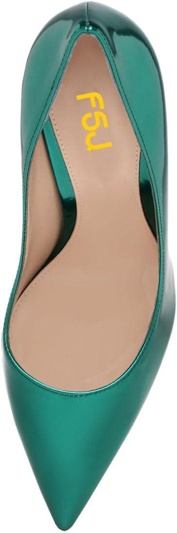 imageFSJ Women Gorgeous Pointed Toe Crystal Block Chunky High Heel Pumps Slip On Ladies Wedding Evening Shoes Size 416 USGreen