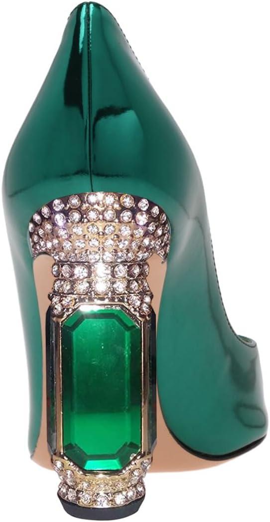 imageFSJ Women Gorgeous Pointed Toe Crystal Block Chunky High Heel Pumps Slip On Ladies Wedding Evening Shoes Size 416 USGreen