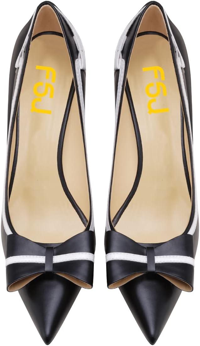 imageFSJ Women High Heel Pumps Stripes Bowtie Pointed Toe Elegant Stiletto Slip On Evening Party Dress Shoes Size 415 USBlack