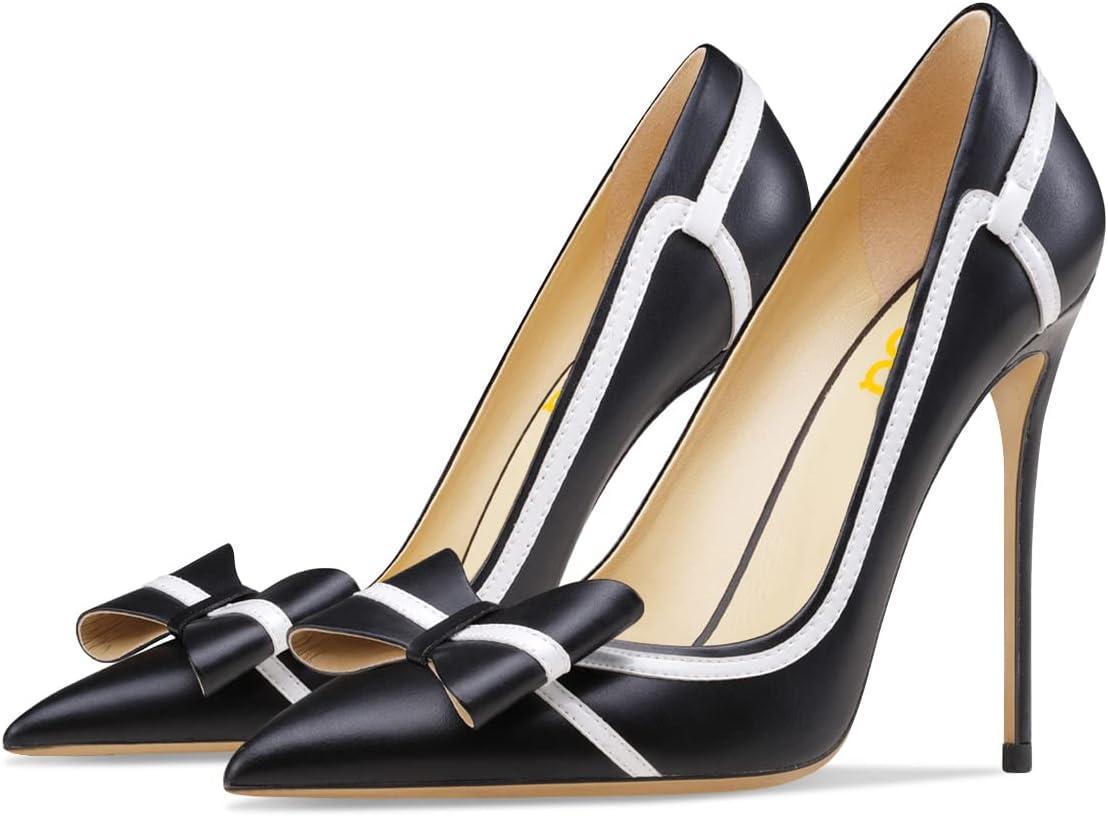 imageFSJ Women High Heel Pumps Stripes Bowtie Pointed Toe Elegant Stiletto Slip On Evening Party Dress Shoes Size 415 USBlack