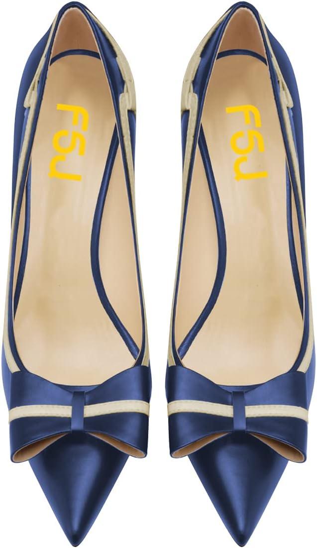 imageFSJ Women High Heel Pumps Stripes Bowtie Pointed Toe Elegant Stiletto Slip On Evening Party Dress Shoes Size 415 USBlue