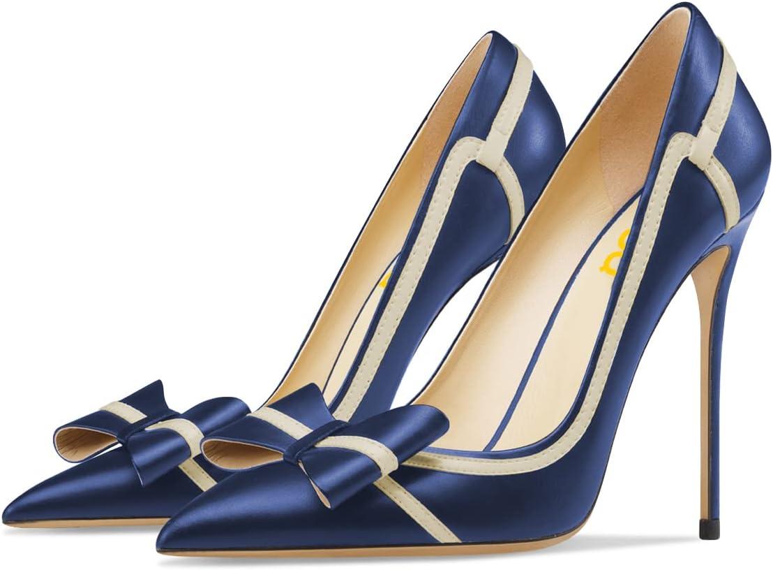 imageFSJ Women High Heel Pumps Stripes Bowtie Pointed Toe Elegant Stiletto Slip On Evening Party Dress Shoes Size 415 USBlue