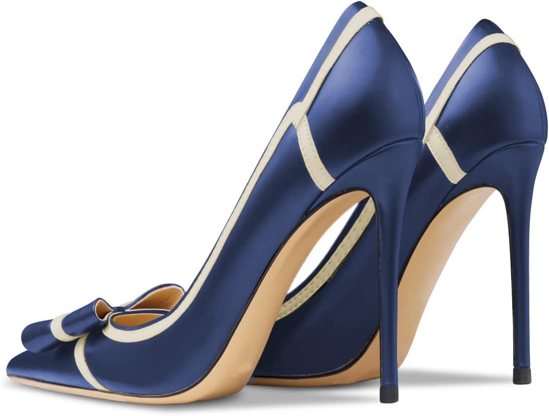 imageFSJ Women High Heel Pumps Stripes Bowtie Pointed Toe Elegant Stiletto Slip On Evening Party Dress Shoes Size 415 USBlue