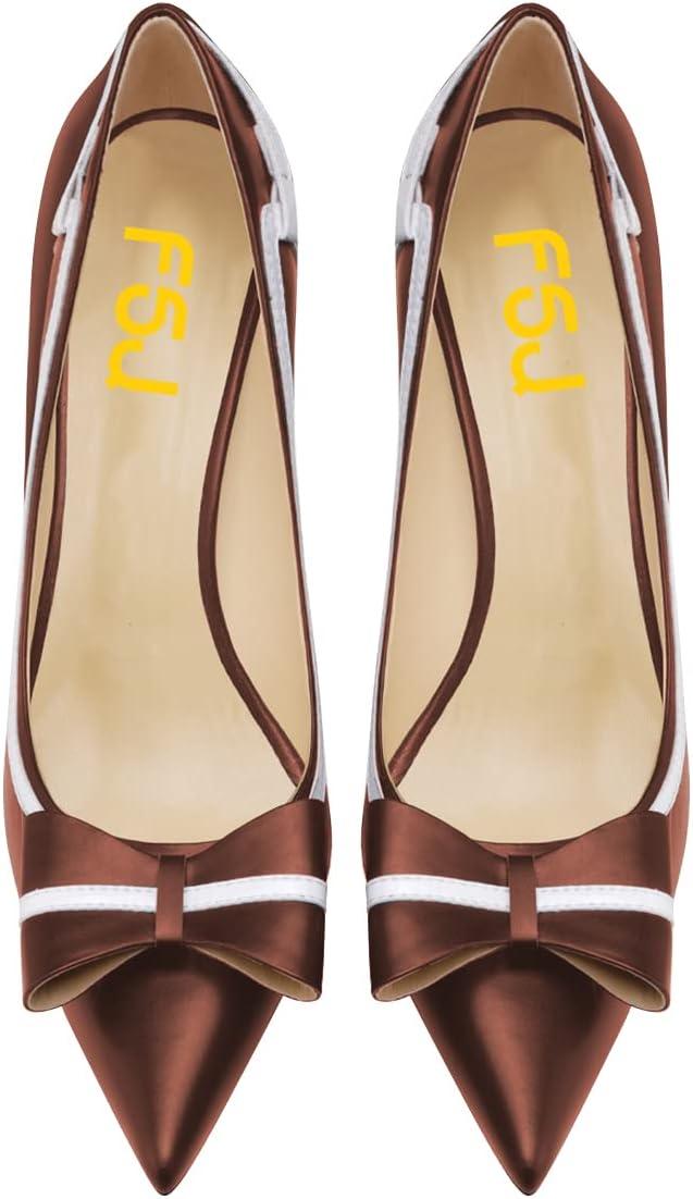imageFSJ Women High Heel Pumps Stripes Bowtie Pointed Toe Elegant Stiletto Slip On Evening Party Dress Shoes Size 415 USBrown