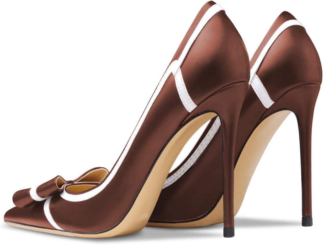 imageFSJ Women High Heel Pumps Stripes Bowtie Pointed Toe Elegant Stiletto Slip On Evening Party Dress Shoes Size 415 USBrown