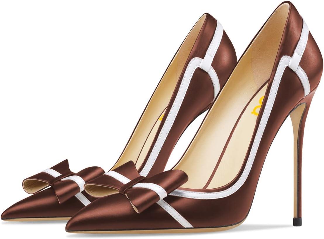 imageFSJ Women High Heel Pumps Stripes Bowtie Pointed Toe Elegant Stiletto Slip On Evening Party Dress Shoes Size 415 USBrown
