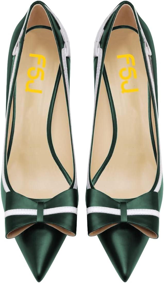 imageFSJ Women High Heel Pumps Stripes Bowtie Pointed Toe Elegant Stiletto Slip On Evening Party Dress Shoes Size 415 USDark Green