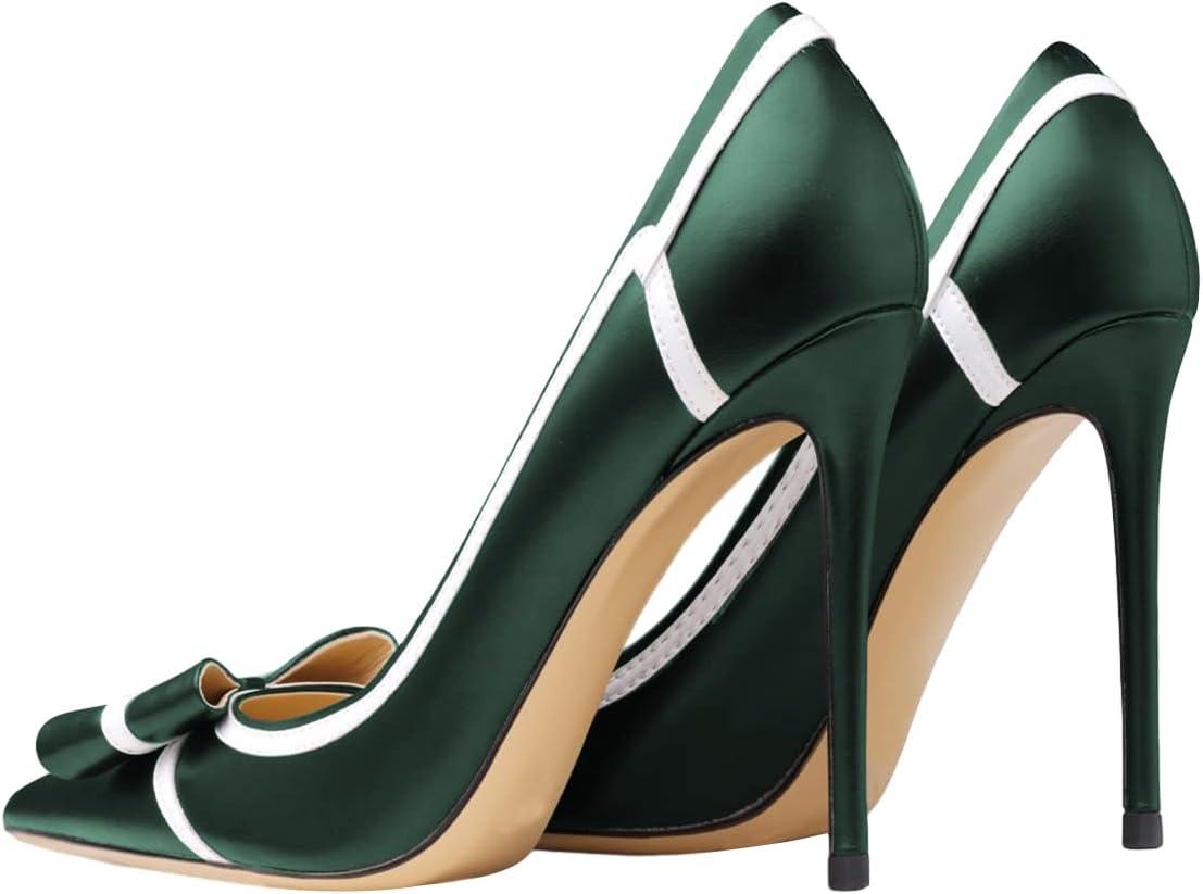 imageFSJ Women High Heel Pumps Stripes Bowtie Pointed Toe Elegant Stiletto Slip On Evening Party Dress Shoes Size 415 USDark Green