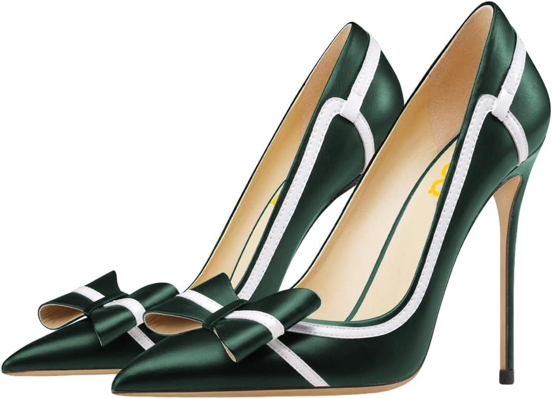 imageFSJ Women High Heel Pumps Stripes Bowtie Pointed Toe Elegant Stiletto Slip On Evening Party Dress Shoes Size 415 USDark Green
