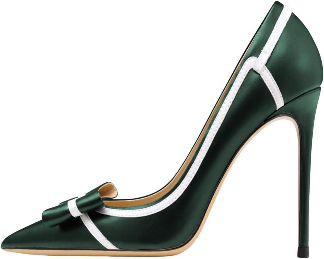 imageFSJ Women High Heel Pumps Stripes Bowtie Pointed Toe Elegant Stiletto Slip On Evening Party Dress Shoes Size 415 USDark Green