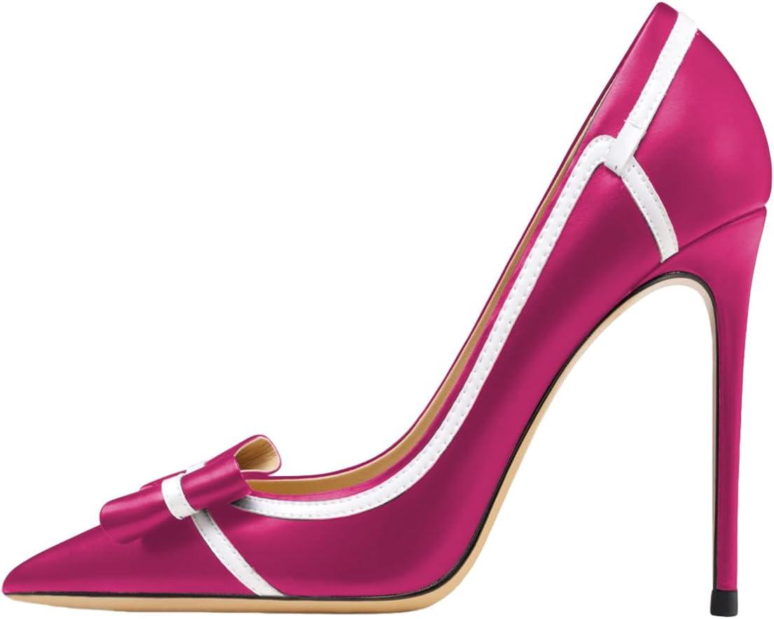 imageFSJ Women High Heel Pumps Stripes Bowtie Pointed Toe Elegant Stiletto Slip On Evening Party Dress Shoes Size 415 USFuchsia