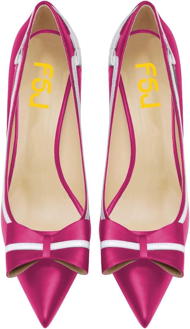 imageFSJ Women High Heel Pumps Stripes Bowtie Pointed Toe Elegant Stiletto Slip On Evening Party Dress Shoes Size 415 USFuchsia