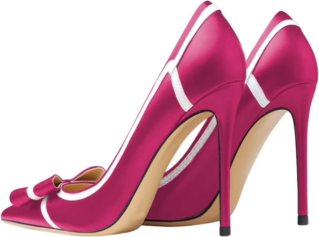imageFSJ Women High Heel Pumps Stripes Bowtie Pointed Toe Elegant Stiletto Slip On Evening Party Dress Shoes Size 415 USFuchsia