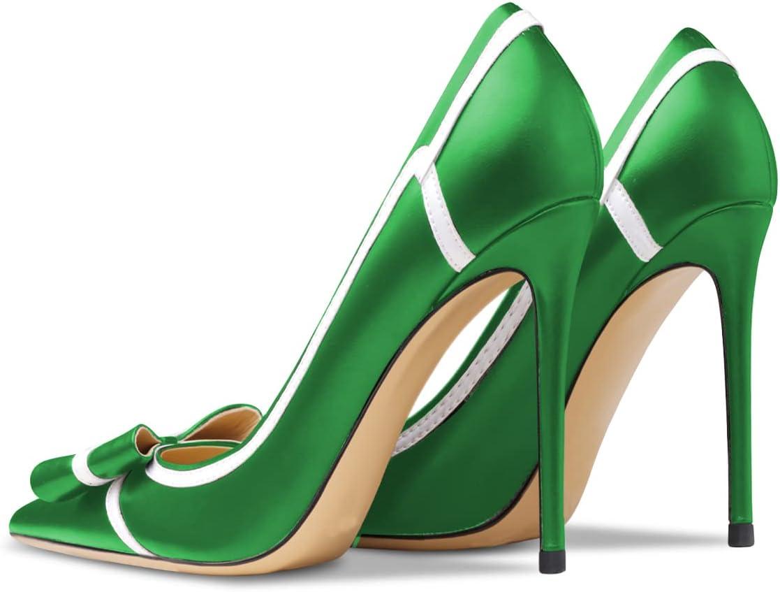 imageFSJ Women High Heel Pumps Stripes Bowtie Pointed Toe Elegant Stiletto Slip On Evening Party Dress Shoes Size 415 USGreen