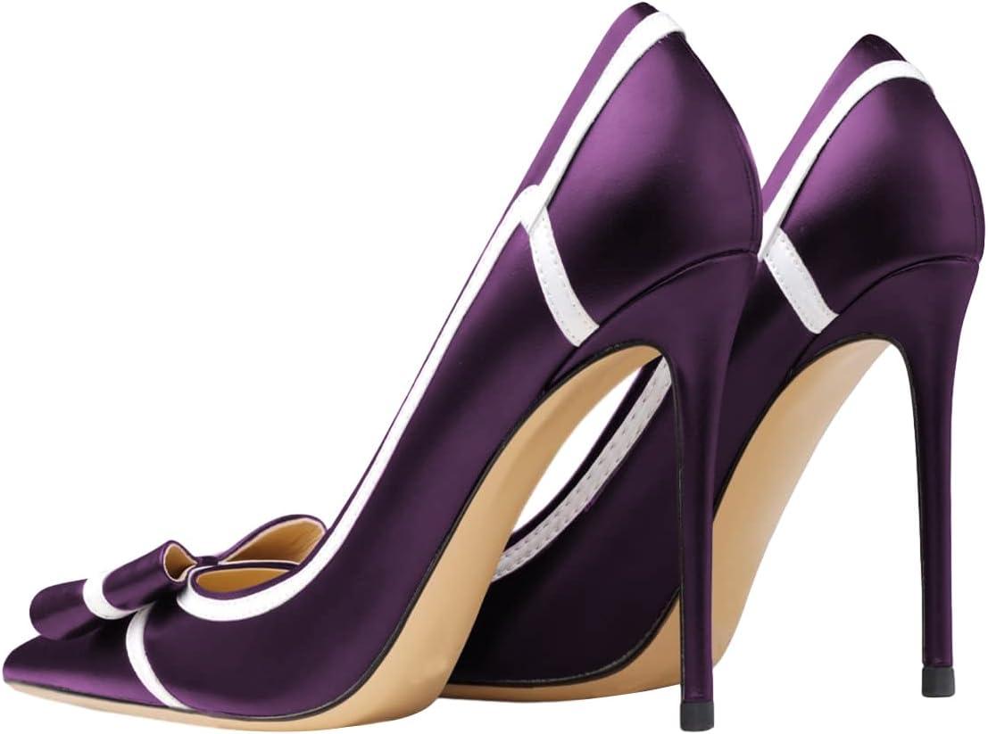 imageFSJ Women High Heel Pumps Stripes Bowtie Pointed Toe Elegant Stiletto Slip On Evening Party Dress Shoes Size 415 USPurple