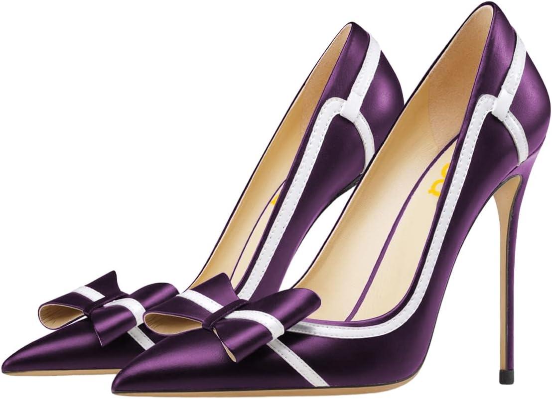 imageFSJ Women High Heel Pumps Stripes Bowtie Pointed Toe Elegant Stiletto Slip On Evening Party Dress Shoes Size 415 USPurple