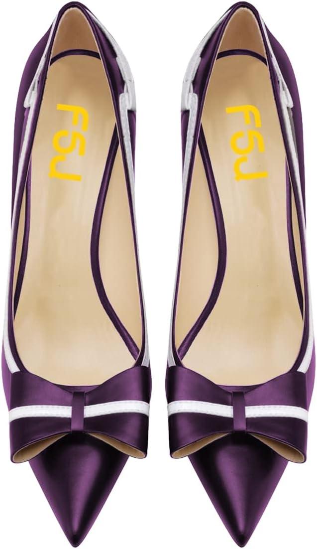 imageFSJ Women High Heel Pumps Stripes Bowtie Pointed Toe Elegant Stiletto Slip On Evening Party Dress Shoes Size 415 USPurple