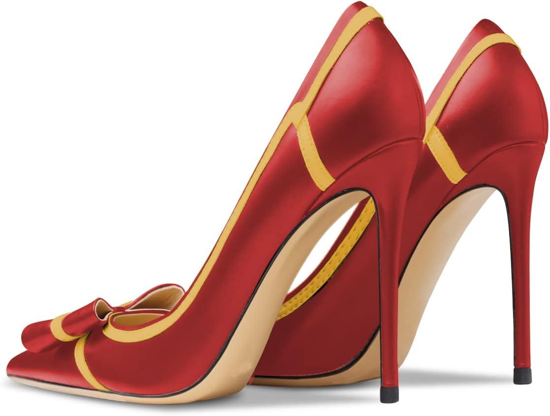 imageFSJ Women High Heel Pumps Stripes Bowtie Pointed Toe Elegant Stiletto Slip On Evening Party Dress Shoes Size 415 USRed
