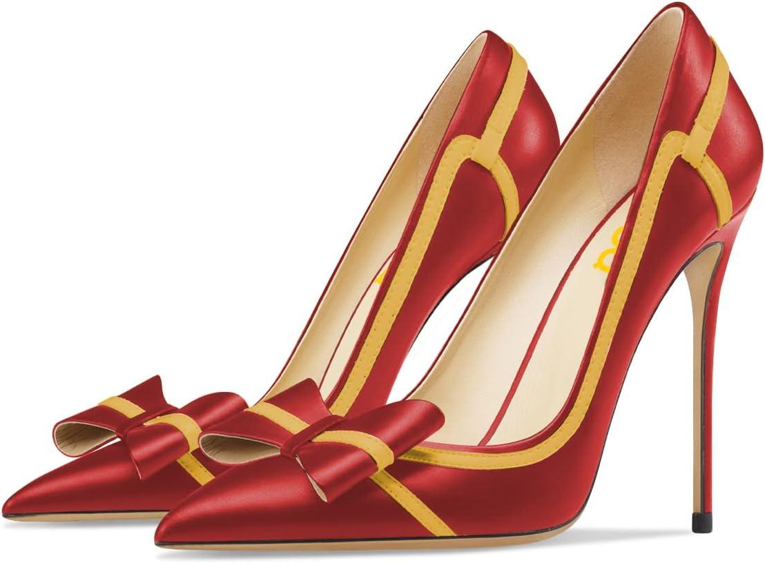 imageFSJ Women High Heel Pumps Stripes Bowtie Pointed Toe Elegant Stiletto Slip On Evening Party Dress Shoes Size 415 USRed