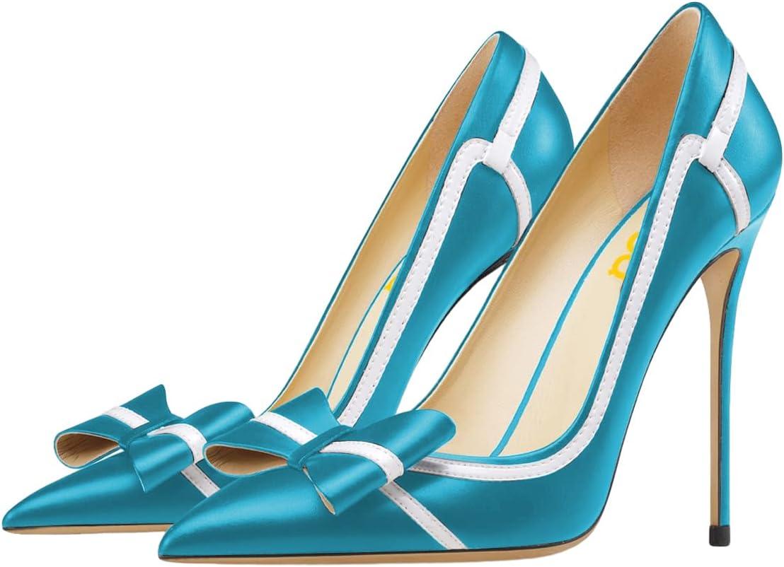 imageFSJ Women High Heel Pumps Stripes Bowtie Pointed Toe Elegant Stiletto Slip On Evening Party Dress Shoes Size 415 USSkyblue