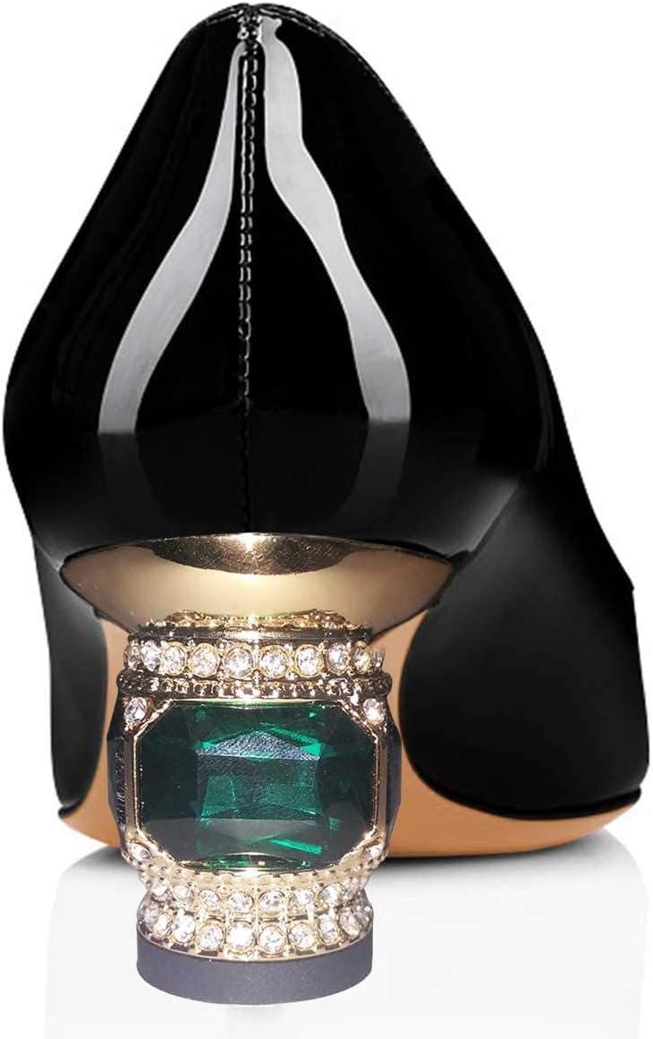 imageFSJ Women Pointed Toe Crystal Pump Rhinestone Bow Block Low Heel Slip On Comfy Date Shoes Size 416 USBlack