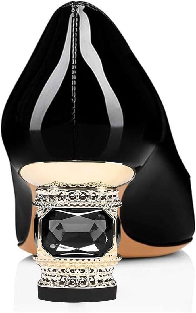 imageFSJ Women Pointed Toe Crystal Pump Rhinestone Bow Block Low Heel Slip On Comfy Date Shoes Size 416 USBlack2