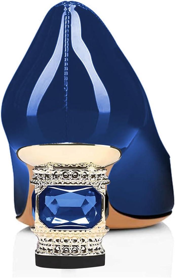 imageFSJ Women Pointed Toe Crystal Pump Rhinestone Bow Block Low Heel Slip On Comfy Date Shoes Size 416 USBlue Gradient