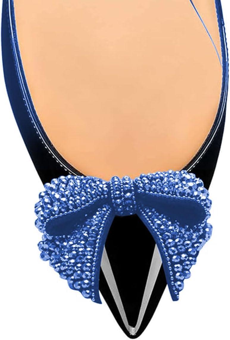 imageFSJ Women Pointed Toe Crystal Pump Rhinestone Bow Block Low Heel Slip On Comfy Date Shoes Size 416 USBlue Gradient