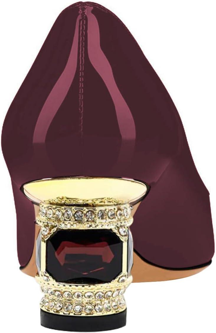 imageFSJ Women Pointed Toe Crystal Pump Rhinestone Bow Block Low Heel Slip On Comfy Date Shoes Size 416 USDark Grayish Purple