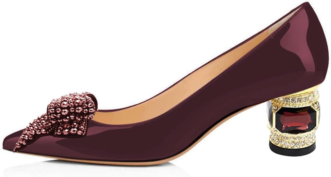 imageFSJ Women Pointed Toe Crystal Pump Rhinestone Bow Block Low Heel Slip On Comfy Date Shoes Size 416 USDark Grayish Purple